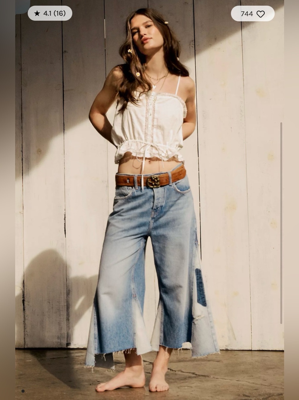 Free People We The Free Ripple Wide Leg Cropped Jeans Size 29
